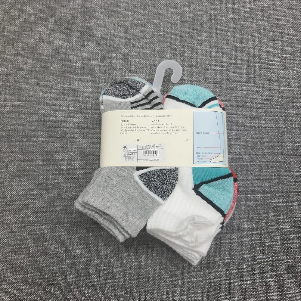 Cat & Jack Boys' 10pk Striped Lightweight Ankle Socks Size Small 5.5-8.5